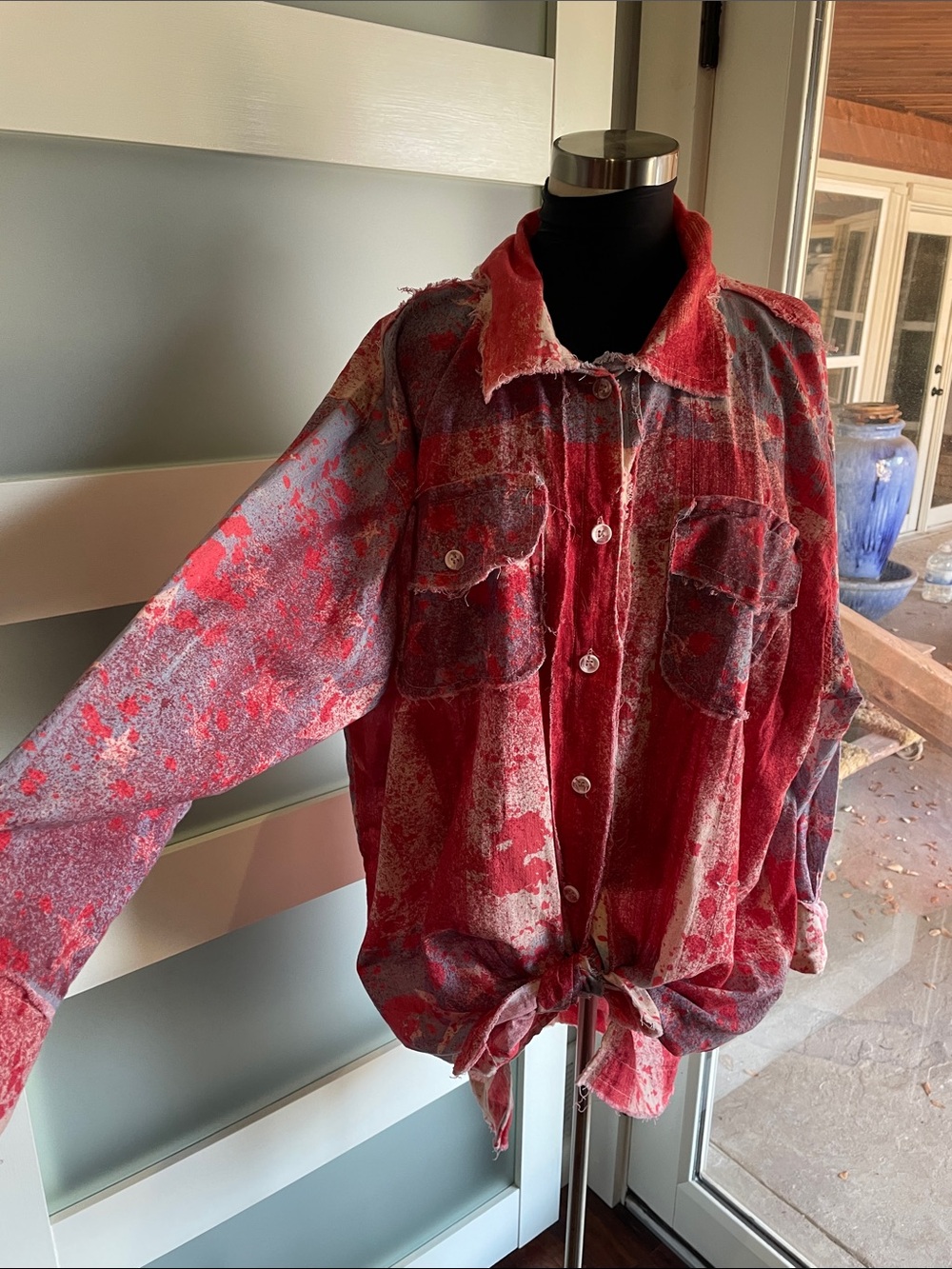 A Rare bird Red Oversized Tie-Hem Button-Up NWT